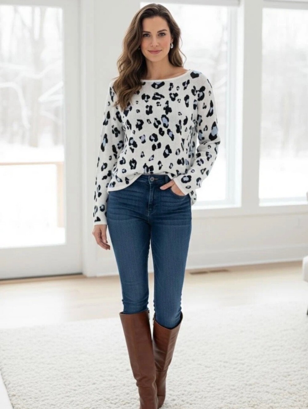 Chicos Snow Leopard Print Knit Top Size Small 0